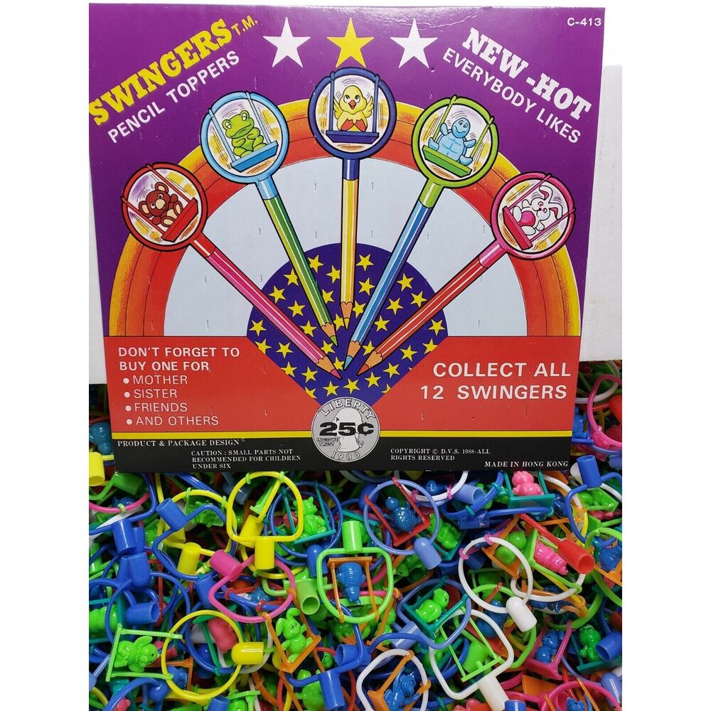 Animal Swinger Pencil Topper Vending Machine Toy Prize Lot of 6‎ New Old Stock